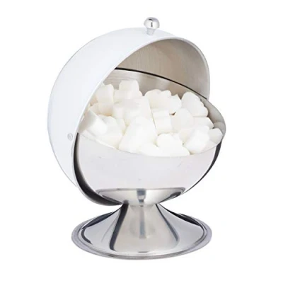 Immagine di Relaxdays Zuccheriera, con Coperchio Ribaltabile, Acciaio Lucente, Porta Zucchero &amp; Caramelle, Contenitore, Home, Bianco