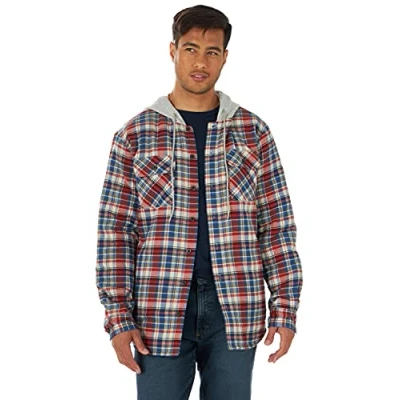 Immagine di Wrangler Authentics Giacca Camicia in Flanella a Manica Lunga con Cappuccio, Blu, XXL Uomo