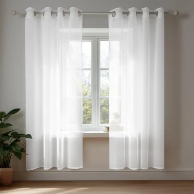 Immagine di Deconovo Tende Trasparenti per Interni Camera da Letto in Voile 2 Pannelli 140x183 CM, con Anelli Cameretta Bambini Moderne Bianco