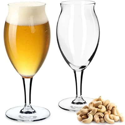 Immagine di KADAX Set di bicchieri da birra in vetro, tulipani birra, grano per scura e chiara, artigianali, boccale (410 ml, 2 pezzi trasparenti)