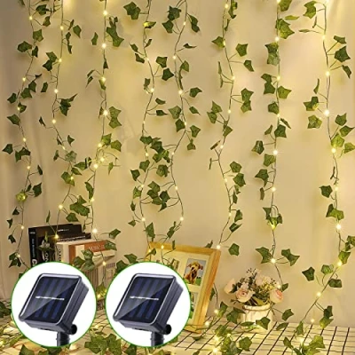 Immagine di GuKKK Catena Luminosa Esterno Solare, [2 Pacchi] Luci Solari Della Stringa dell&#039;edera Artificiale 20M 200 LEDs, Impermeabile IP65 per Giardino, 8 Modalità Energia Solare