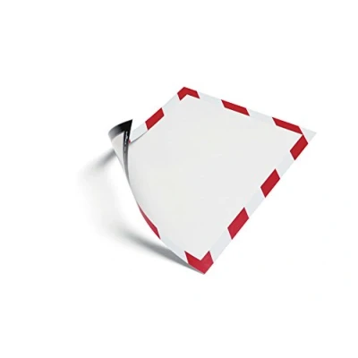 Immagine di Durable 4945132 Duraframe Magnetic Security, Cornice Espositiva Magnetica per la Segnaletica di Sicurezza, Formato A4, Confezione da 5 Pezzi, Rosso/Bianco