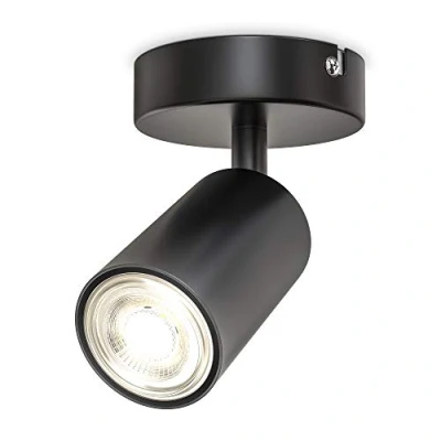 Immagine di B.K.Licht Faretto da parete o soffitto orientabile, lampadina GU10 non inclusa, plafoniera in metallo nero opaco, lampada ingresso, applique camera letto corridoio
