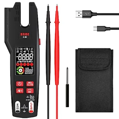 Immagine di BSIDE Pinza Amperometrica AC DC 9999 Conteggi 600A Multimetro TRMS Termometro IR Tester Elettrico a Aperta 3 in 1 LCD Colori Ricaricabile di Corrente Tensione VFD Capacità Ohm Hz Diodo