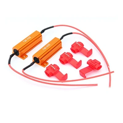 Immagine di 2 lampadine a LED da 50 W, 6 ohm, resistenze di carico per fari, cancellazione degli errori, luci targa, indicatori direzione, condensatore, cavo decoder con 4 clip filo rapido