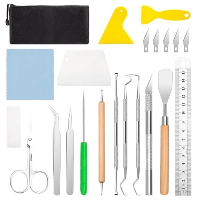 Immagine di Utensili per Erbacce in Vinile, Accessori Plotter Strumenti Acciaio Inox con Borsa Lartigianato Fai da Te Attrezzi Vinile Diserbo, Scrapbooking, Scritte, Rifilatura, Htv 21 Pezzi