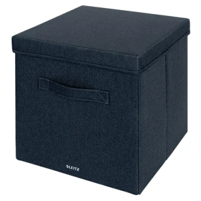 Immagine di Leitz Scatola Portaoggetti in Tessuto con Coperchio, Set di 2 Scatole, Forma Cubo, Pieghevole, Grigio Velluto, Piccola, 61460089