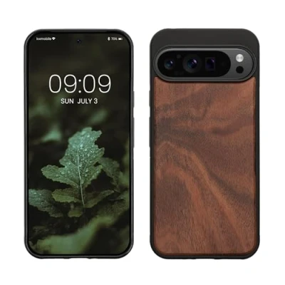 Immagine di kwmobile Custodia Compatibile con Google Pixel 9 Pro XL Cover Protezione in Legno per Smartphone Back Case Bumper Silicone TPU marrone vintage/marrone