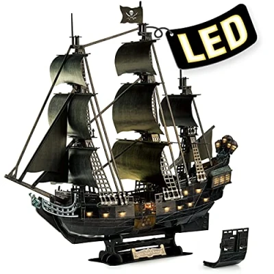 Immagine di CubicFun Puzzle 3D Adulti Nave Pirata con LED, Queen Anne&#039;s Revenge Aggiornata Modello Interni Dettagliati, 293 Pezzi