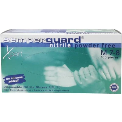 Immagine di Semperguard 816780637/3000001629 Xpert guanto protettivo monouso in nitrile, guanti Vinile, protezione dagli spruzzi chimici, taglia L, 8 9, verde/blu (100 ER pacchetto)