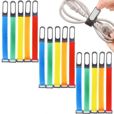 Immagine di 15 fascette colorate riutilizzabili con etichette per cavi, riutilizzabili, etichetta scrivibile la gestione dei cavi