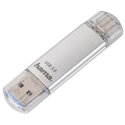 Immagine di Hama Chiavetta USB da 64 GB (chiavetta C A, 3.1/3.0, unità di archiviazione dati universale 40 MB/s in alluminio, per Windows/MacBook), argento Laeta compatta