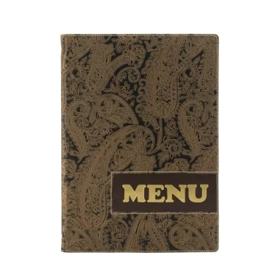 Immagine di SECURIT Porta Menu Linea Design Per Caffè, Ristoranti, Bar Formato A4 Similpelle 1 Doppio Inserto Incluso Texture Paisley Colore Marrone