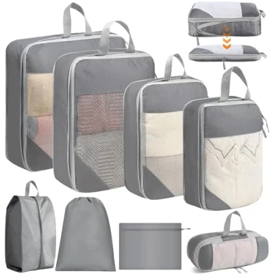 Immagine di Vautvis Organizer Valigia 8 Pezzi, Viaggio, Compressione Packing Cube Salvaspazio, Set Per Scarpe,Intimo Da Viaggio Zaini O Bagagli A Mano
