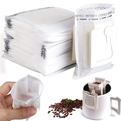 Immagine di Filtri Usa e Getta per Caffè, 100 Pezzi Filtro Caffè Portatile, Sacchetti di Carta da Portatili Appendere All&#039;orecchio, Drip Coffee Bag Filter, Ideali Viaggi, Campeggio, Casa, Ufficio