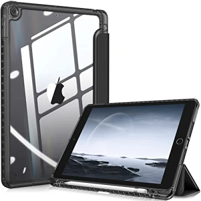 Immagine di FINTIE Custodia per iPad 10.2 Pollici 9a / 8a 7a Generazione (2021 2020 2019) [Built in Pencil Holder] Antiurto Sottile Case Posteriore Trasparente Cover con Auto Sveglia/Sonno, Classic Nero