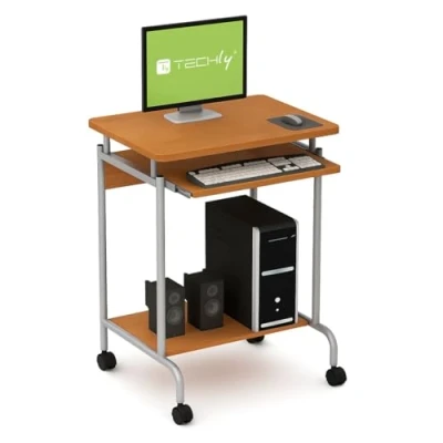 Immagine di Techly 305694 Scrivania Mobile Compact per Computer Ripiano Tastiera Scorrevole Faggio