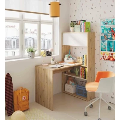 Immagine di Dmora Scrivania ad Angolo modernaper Ufficio e Studio con libreria, Tavolo da Computer, Scrittoio Porta PC, cm 109x70h72, Colore Bianco Rovere Nodi