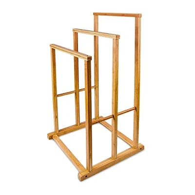 Immagine di Relaxdays Portasciugamani in bambù, Appendi Asciugamani Bagno, HxLxP: 82,5 x 42 33,5 cm, 3 Barre, Legno Naturale