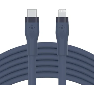 Immagine di Belkin BoostCharge Flex Cavo da USB Type C a Lightning in silicone (3 m), certificazione MFi, ricarica rapida PD 20 W, per iPhone 14/14 Plus, 13, 12, Pro, Max, mini, SE, iPad e altri Blu