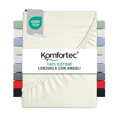 Immagine di Komfortec Lenzuolo con angoli elasticizzati in jersey, 200 x cm, 100% cotone, Ecru