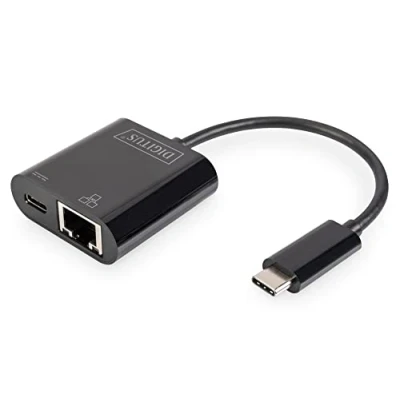 Immagine di Digitus USB C®, RJ45 Adattatore [1x spina C® 1x presa RJ45, C®] DN 3027 con di carica,