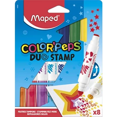 Immagine di MAPED Pennarelli Duo Stamp Color&#039;Peps 8 Timbri Doppia Punta: timbro + pennarello Conforme alle normative sui giocattoli Confezione in cartone con