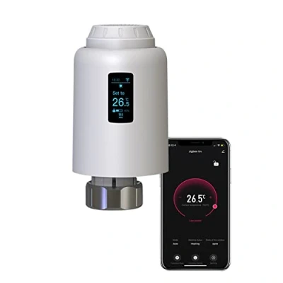 Immagine di Qiumi Zigbee smart Thermostatic Radiator Valve, Supporto controllo remoto tramite app life, vocale di Alexa e Googlehome (DISPLAY OLED)