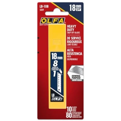 Immagine di OLFA Lame di ricambio resistenti a scatto da 18 mm, 10 (80 segmenti) LB 10B per coltelli multiuso scatto, adatte alla maggior parte dei mm