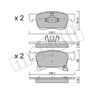 Immagine di METELLI 22 1035 0 Kit pastiglie freno con segnalatore acustico usura OPEL: Corsa E Hatchback, Adam