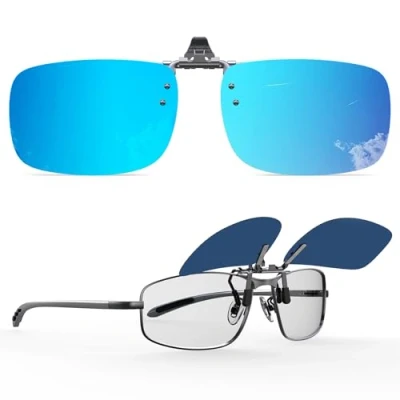 Immagine di Goiteia Polarized Flip up Clip on Sunglasses for Men WomenEasy to Put and Take off One handed（60 * 47mm Blue Mirror lenses）