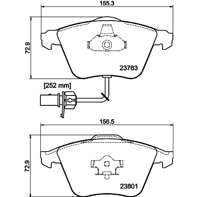 Immagine di HELLA 8DB 355 009 201 Kit pastiglie freno con segnalatore usura integrato AUDI: A4 B7 Avant, A6 C6 Sedan, SEAT: Exeo ST, Sedan