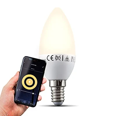 Immagine di B.K.Licht lampadina LED smart E14, dimmerabile con App smartphone, luce calda 2700K, adatta al controllo vocale, Wi Fi 5.5W 470Lm, attacco piccolo E14