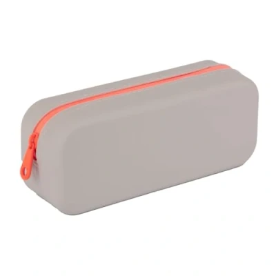 Immagine di APLI 19915 Astuccio scolastico in silicone bicolore grigio e arancione, impermeabile, design rettangolare moderno versatile, collezione Neon, dimensioni 75 x 185 55 mm