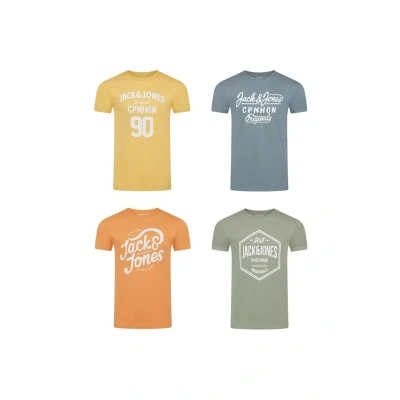 Immagine di JACK &amp; JONES JJLINO Maglietta a maniche corte, con scollo rotondo, vestibilità normale, 100% cotone, colore nero, bianco, verde, rosso, blu, grigio, S, M, L, XL, XXL, 3XL, Confezione da 4, S