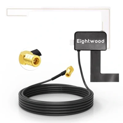Immagine di Eightwood DAB/DAB+ Antenna Auto radio Adattatore SMB Right Angel re useable internal glass mount cavo di prolunga 3 metri compatibile per DAB Pioneer Clarion Kenwood Alpine