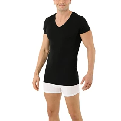 Immagine di ALBERT KREUZ Uomo Maglietta Intima Tecnica Lana Merino Tencel™ Lyocell Scollo a v Maniche Corte Nero L