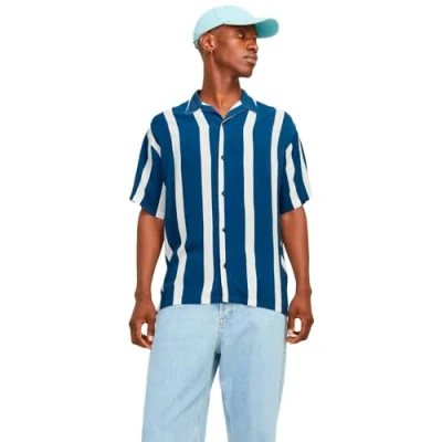 Immagine di JACK &amp; JONES Jjjeff Resort Stripe Shirt SS Relaxed Camicia, Blu Sensini, M Uomo
