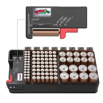 Immagine di ZHITING Organizzatore di Batteria,Custodia per batteria,per 110 slot batterie dimensioni diverse AAA, AA, 9V, C, D e con tester batteria rimovibile(batteria non inclusa)