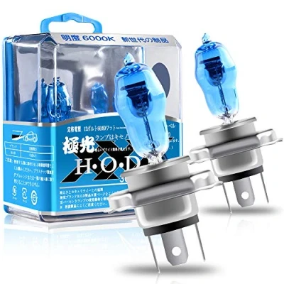 Immagine di 2 x Lampadine H4 Alogene 100/90W 12V 6000K ad alta penetrazione Sostituire la lampada alogena originale per Auto e Moto Luce Fari Anteriori, Abbagliante Anabbagliante con Effetto Xenon bianca