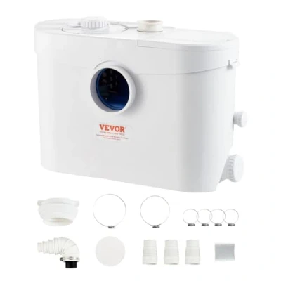 Immagine di VEVOR Pompa Trituratore 700 W Portata 9600 L/h Prevalenza 10 m Raccolta Fognature con Maceratore 3 Ingressi Acqua per Cantina, Macchina Smaltimento delle Acque Reflue della Vasca da Bagno