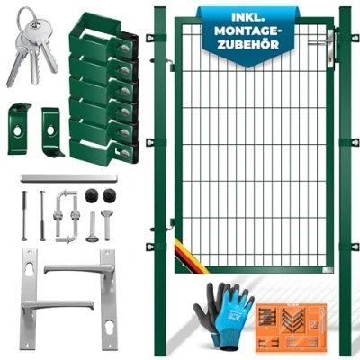Immagine di KESSER® Cancello da giardino porta premium in acciaio zincato, per cancello, incl. paletto con serratura maniglia e chiave, 140 x 106 cm, Verde
