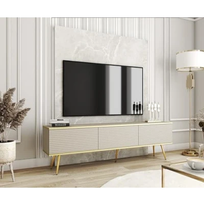 Immagine di 3E 3xE living.com Mobile TV con doghe di colore Beige gambe oro, P: L: 175 cm, A: 32 cm