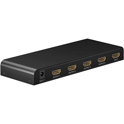 Immagine di goobay 58483 Splitter HDMI da 1 a 4 / Distributore supporta risoluzioni fino 4K @60Hz segnale di ingresso uscite come TV, monitor, proiettore, PS5 e Xbox