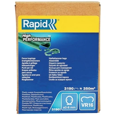 Immagine di Rapid VR16 Confezione da 3190 Anelli di Fissaggio in Acciaio Zincato con Rivestimento PET Verde per Recinzioni e Reti Metalliche 2 8 mm