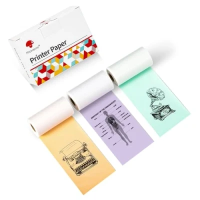 Immagine di Phomemo Carta per Stampante M02/M02Pro/M02S/M03/M03AS/M04S/M04AS Mini Adesivi di Carta, Verde/Viola/Arancione, Penna Bluetooth con 50mmx 3,5m, Autoadesiva