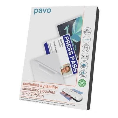 Immagine di Pavo Foglio di Laminazione Formato: 67 x 99 mm 2x125 mic, 100 Pezzi Lucido