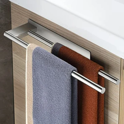 Immagine di Gsocel Porta Asciugamani Adesivo 304 Acciaio Inox Senza Foratura 2 Braccio da Parete per Bagno e Cucina 39CM, Argento