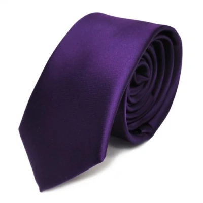 Immagine di TigerTie stretta raso cravatta viola scuro uni poliestere Tie