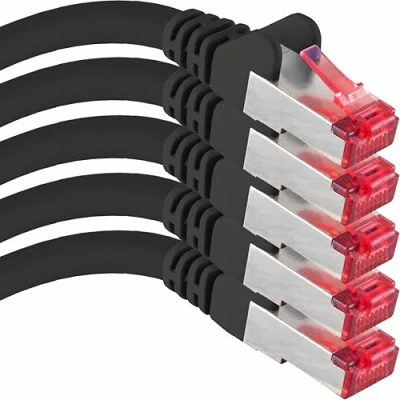 Immagine di 1aTTack.de cavo di rete CAT6, 5 x 0,5 m, schermatura CAT.6, RJ45, patch Ethernet, DSL, LAN, router switch modem feld, nero, pezzi